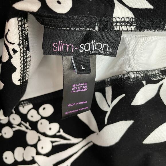Slim-Sation Multiples Slimming Black White Floral Botanical Leggings Pants L - Picture 9 of 10